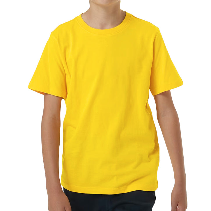 100% Cotton Kids T Shirt Childrens Boys Girls Basic Plain Short Sleeve Tee Tops, Yellow, 4