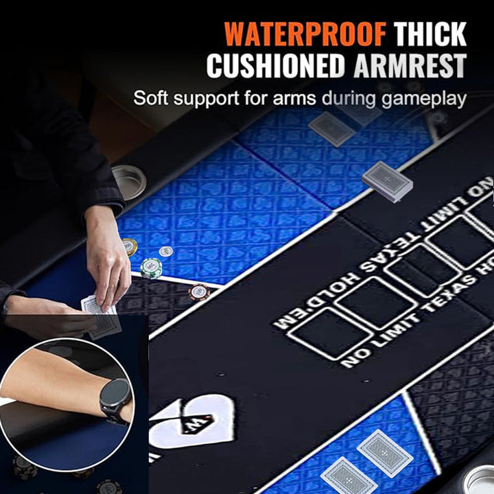 10 Player Foldable Blue Color Poker Table Blackjack Texas Holdem Table with Cup Holders