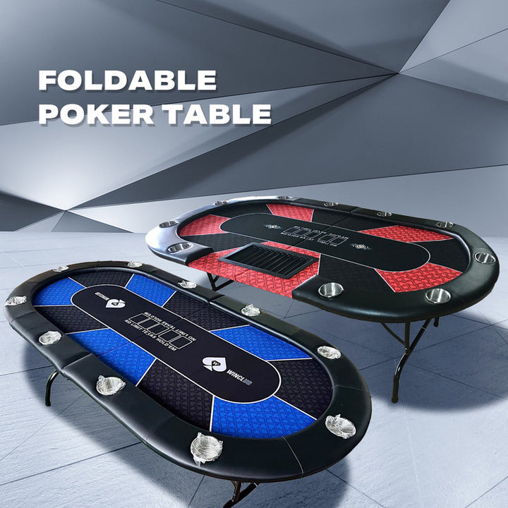 10 Player Foldable Red Color Poker Table Blackjack Texas Holdem Table with Cup Holders