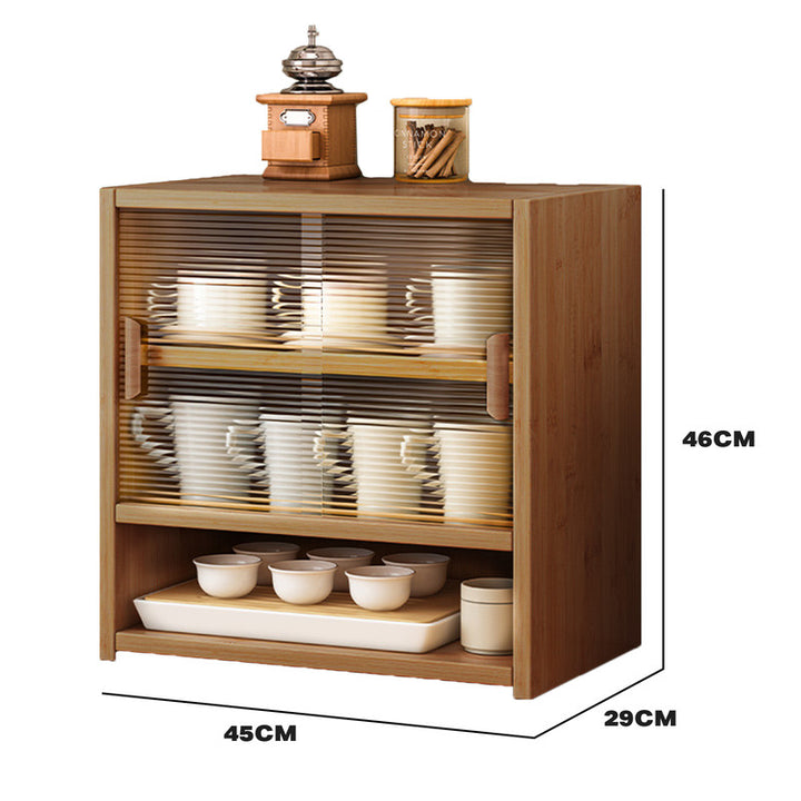 Bamboo Dustproof Cup Storage Cabinet with Sliding Acrylic Door