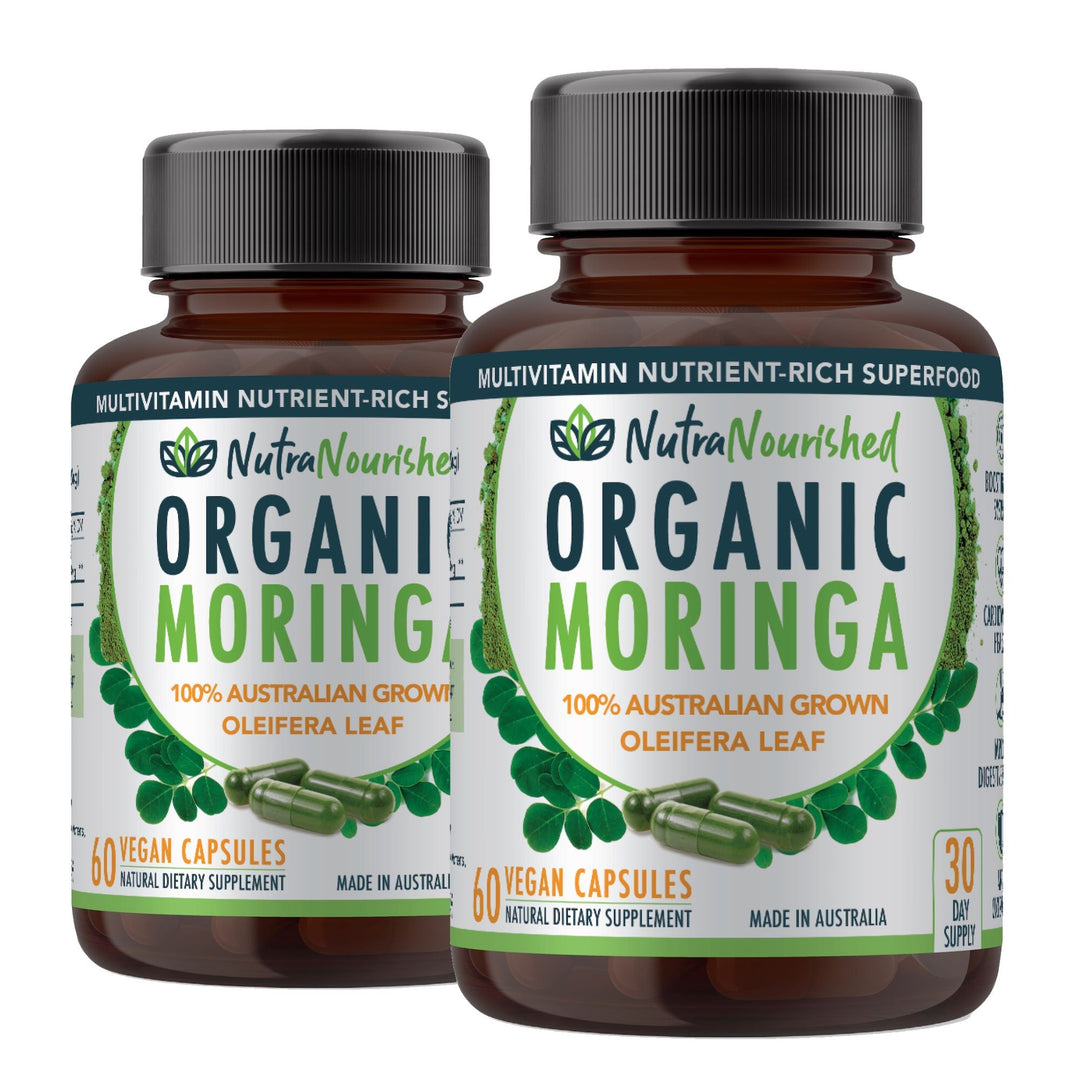 VALUE BUNDLE: Organic Pure Moringa Leaf Capsules - Australian Grown - 2 x 60 Vegan Capsules (2 Months Supply)