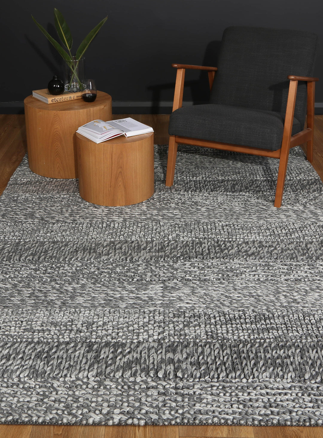 Harlow Grace Charcoal Wool Blend Rug 240x330