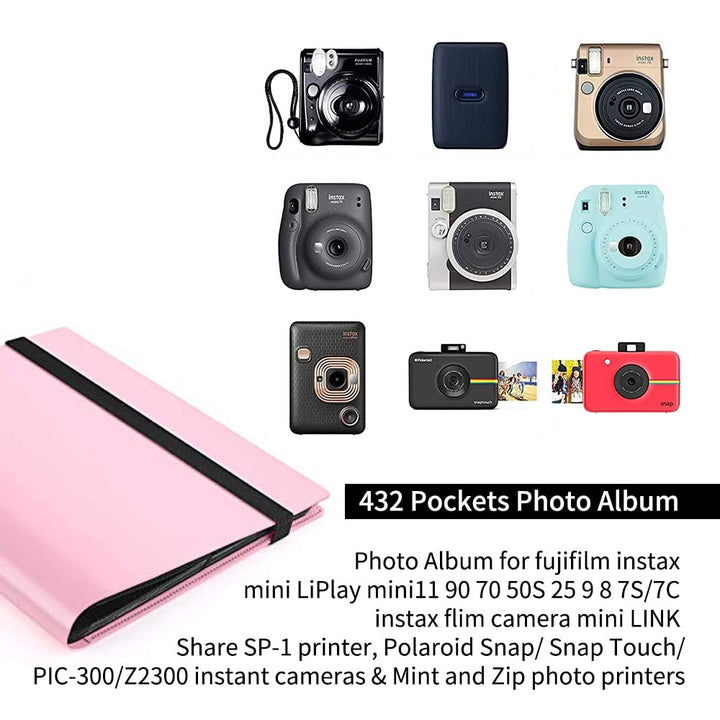 LIFEBEA 432 Pockets Photo Album for Fujifilm Instax Mini Camera, Polaroid Snap PIC-300 Z2300 Instant Camera, 2x3 Photo Album Book for Fujifilm Instax Mini 11 9 Evo 90 70 40 8 7 LiPlay Instant Camera (Black)