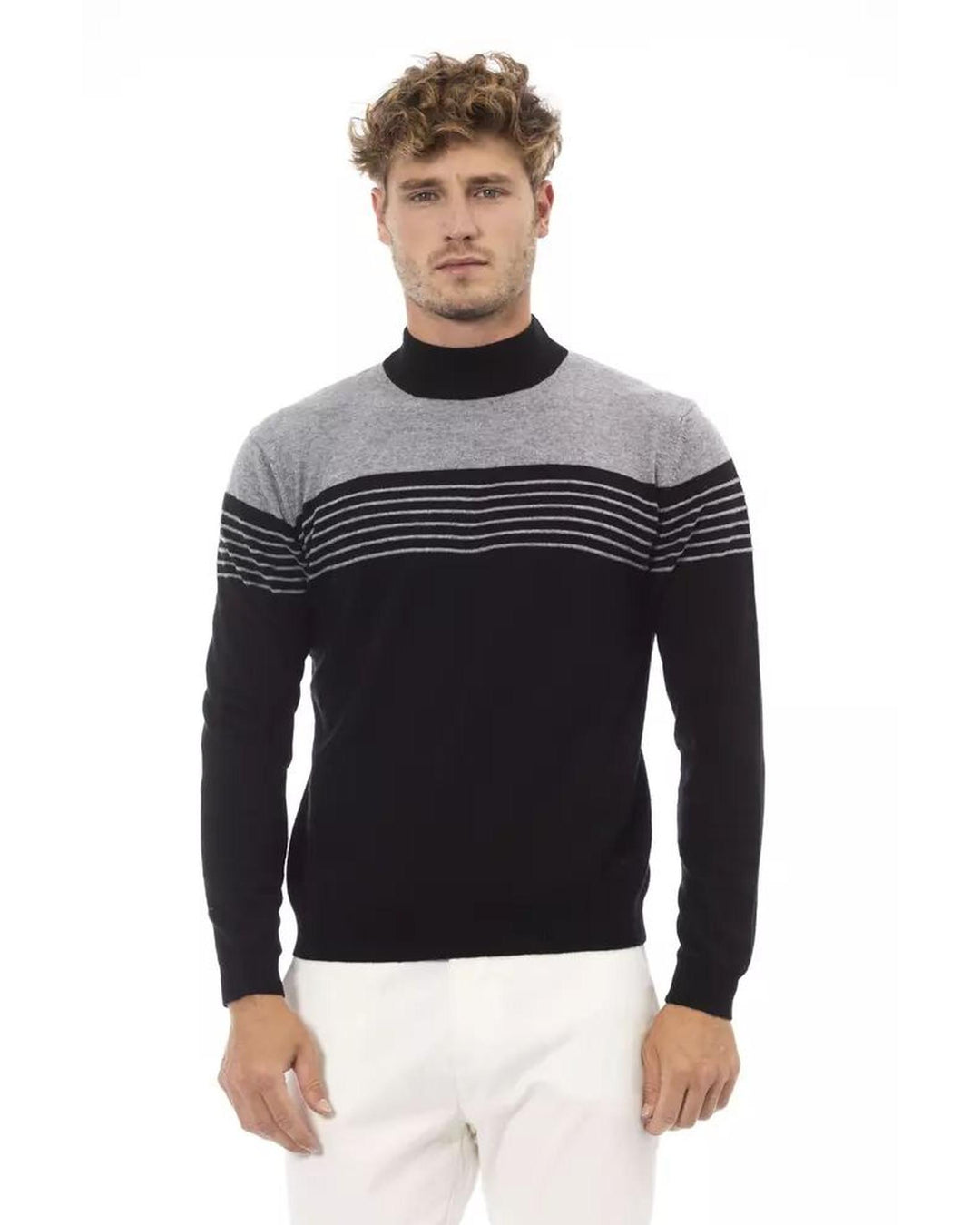 Alpha Studio Men's Black Viscose Sweater - 46 IT