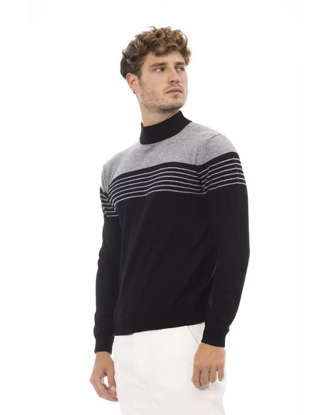 Alpha Studio Men's Black Viscose Sweater - 46 IT