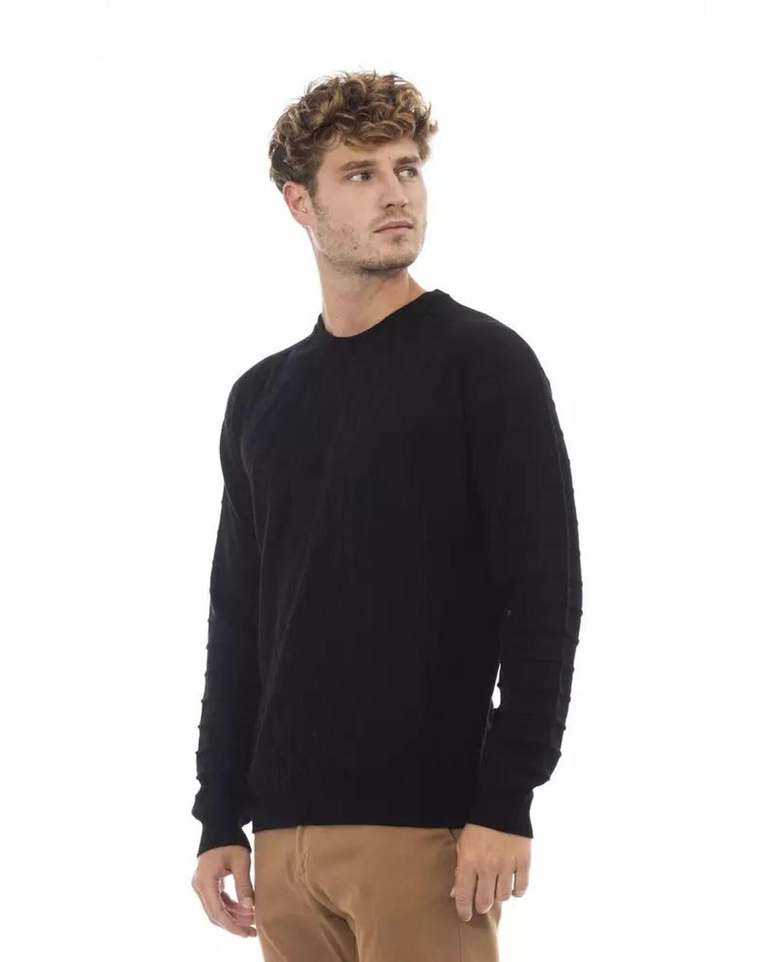 Alpha Studio Men's Black Viscose Sweater - 46 IT