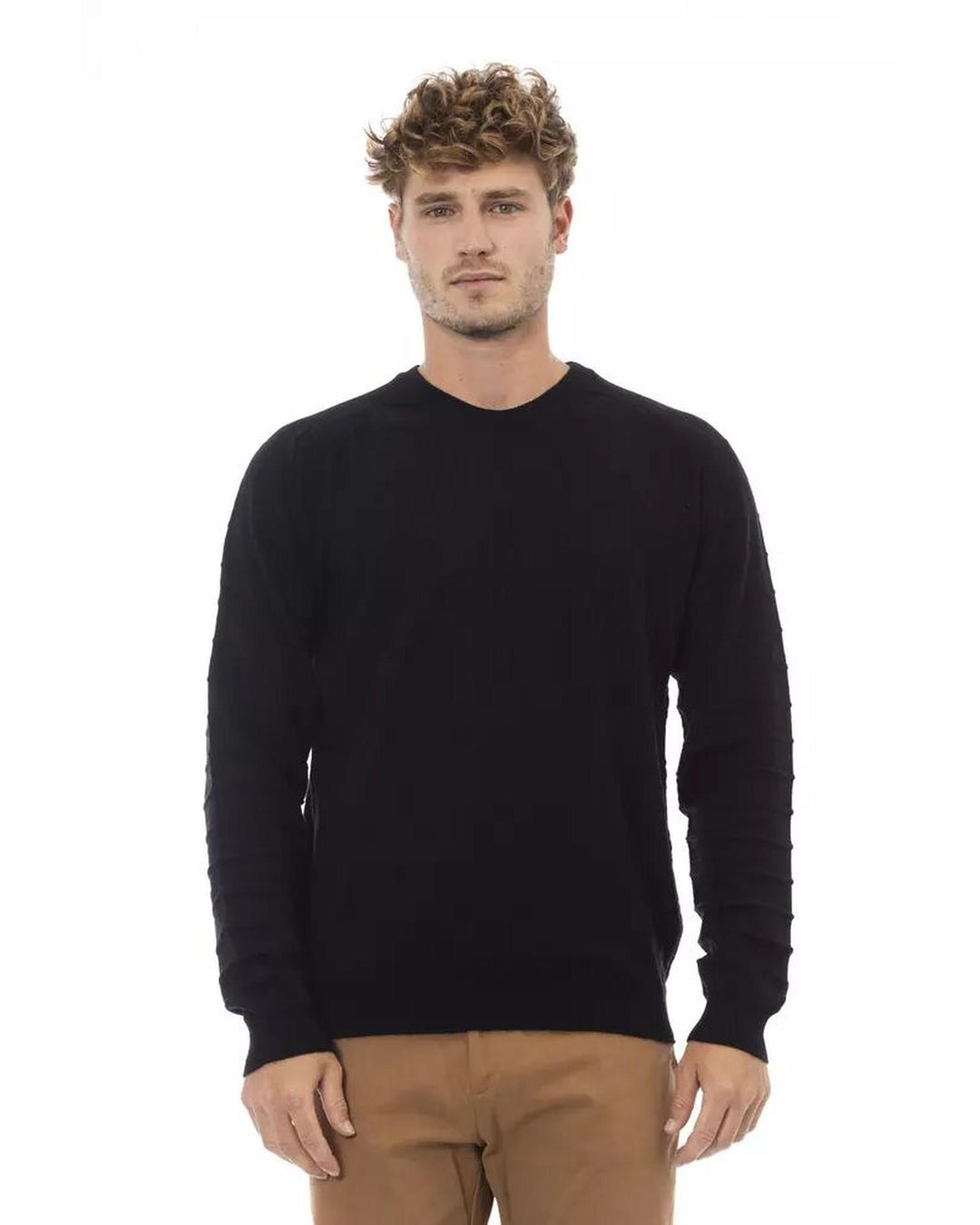 Alpha Studio Men's Black Viscose Sweater - 50 IT