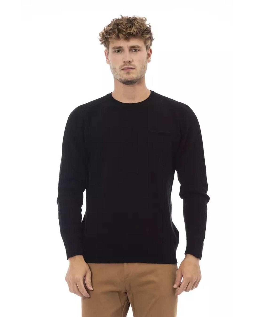 Alpha Studio Men's Black Viscose Sweater - 46 IT