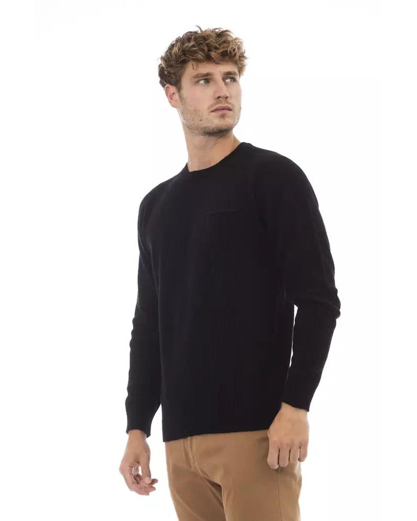 Alpha Studio Men's Black Viscose Sweater - 52 IT