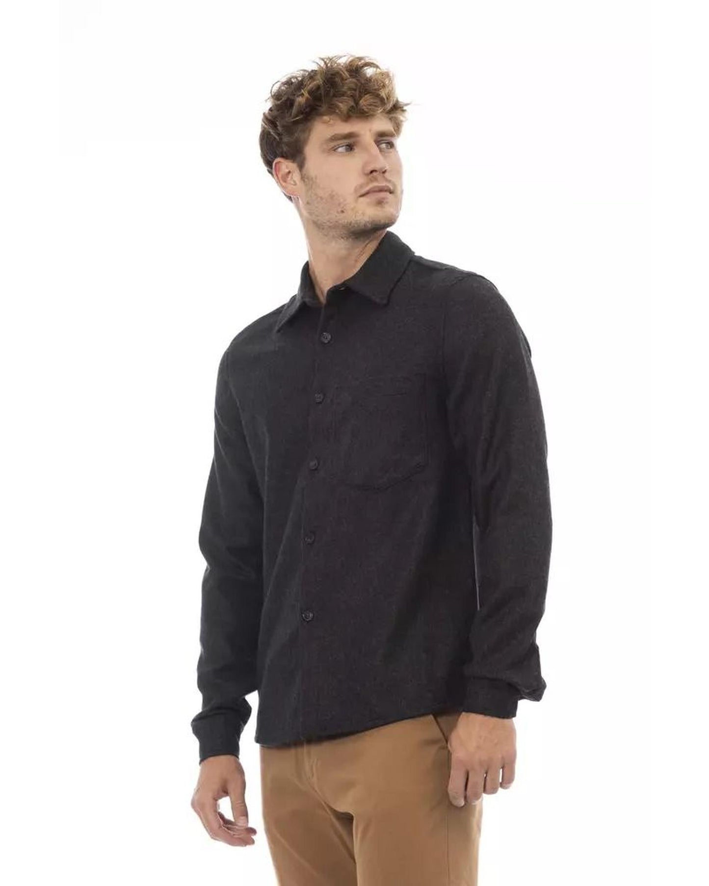 Alpha Studio Men's Gray Wool Shirt - 50 IT