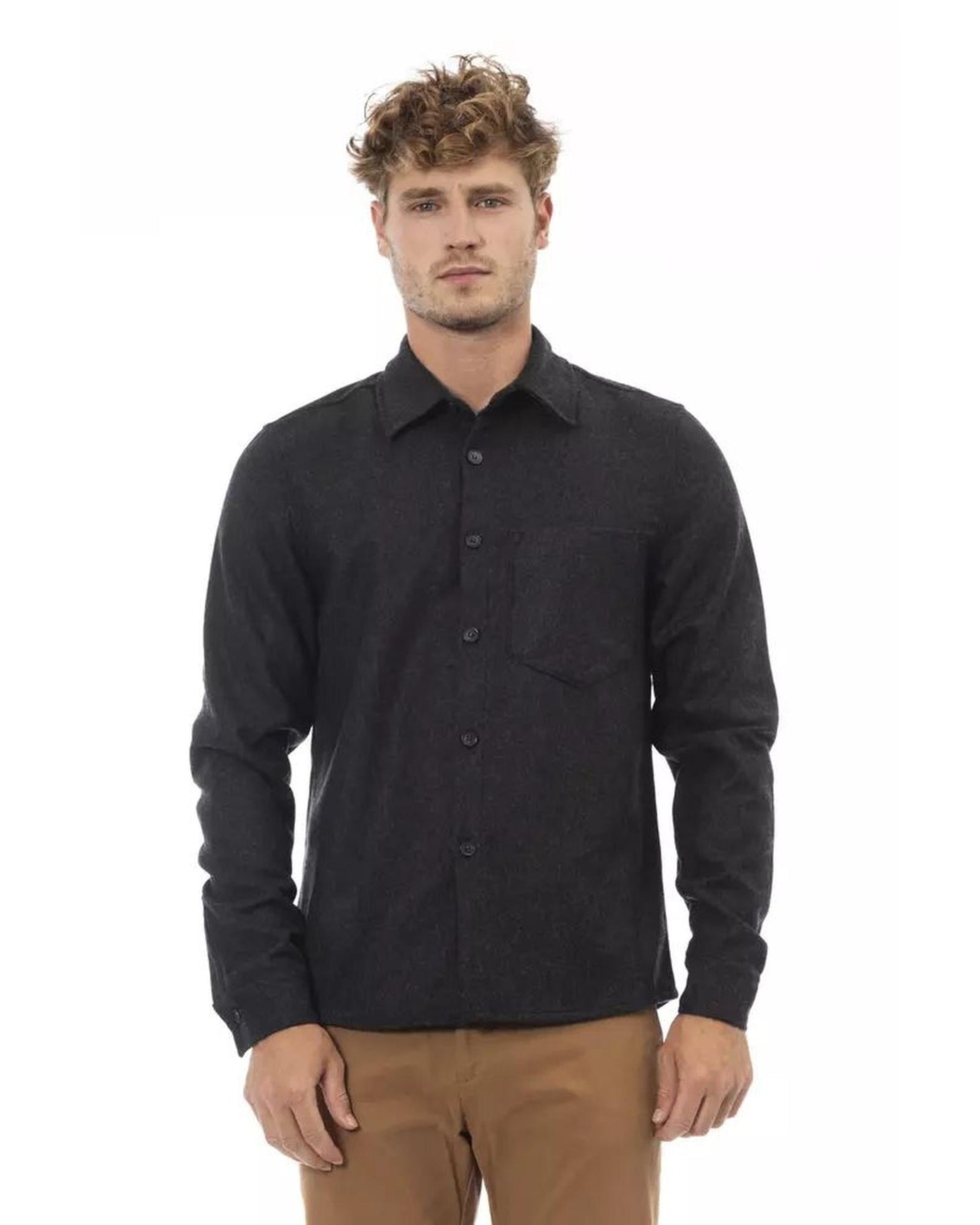 Alpha Studio Men's Gray Wool Shirt - 52 IT