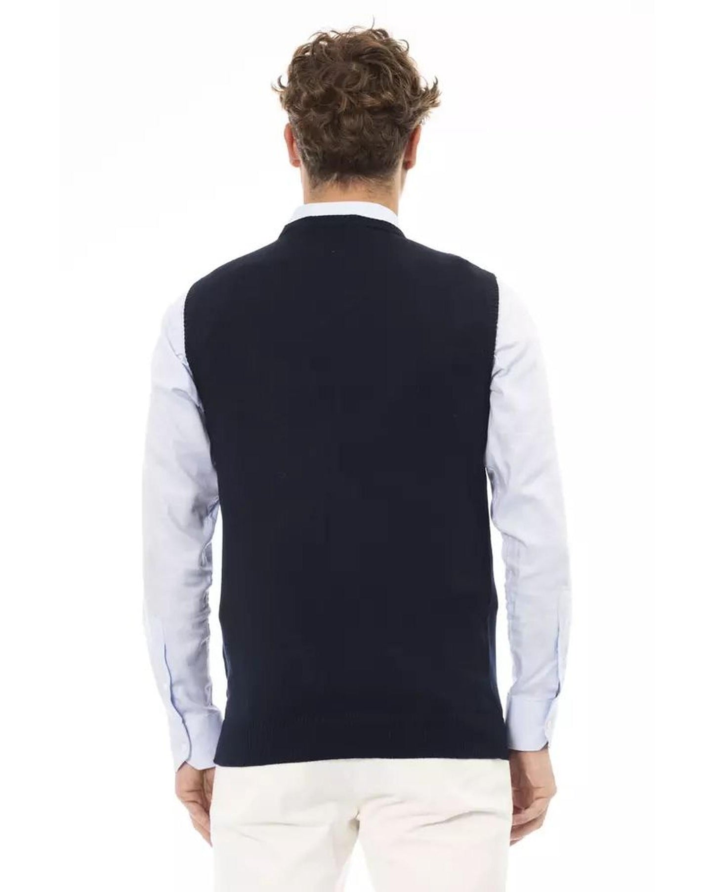 Alpha Studio Men's Blue Viscose Vest - 48 IT