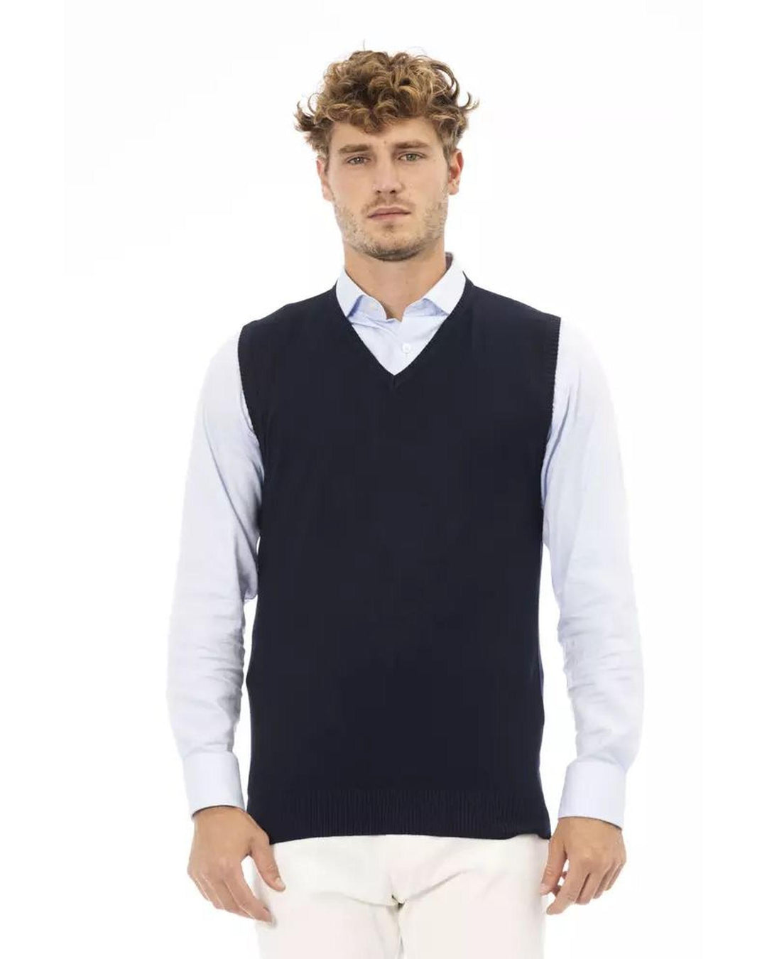 Alpha Studio Men's Blue Viscose Vest - 52 IT