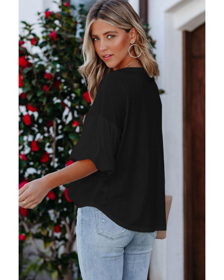 Azura Exchange Bubble Sleeve Round Neck Blouse - M