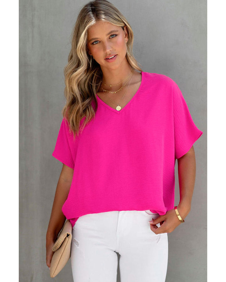 Azura Exchange V Neck Short Sleeve Blouse - L