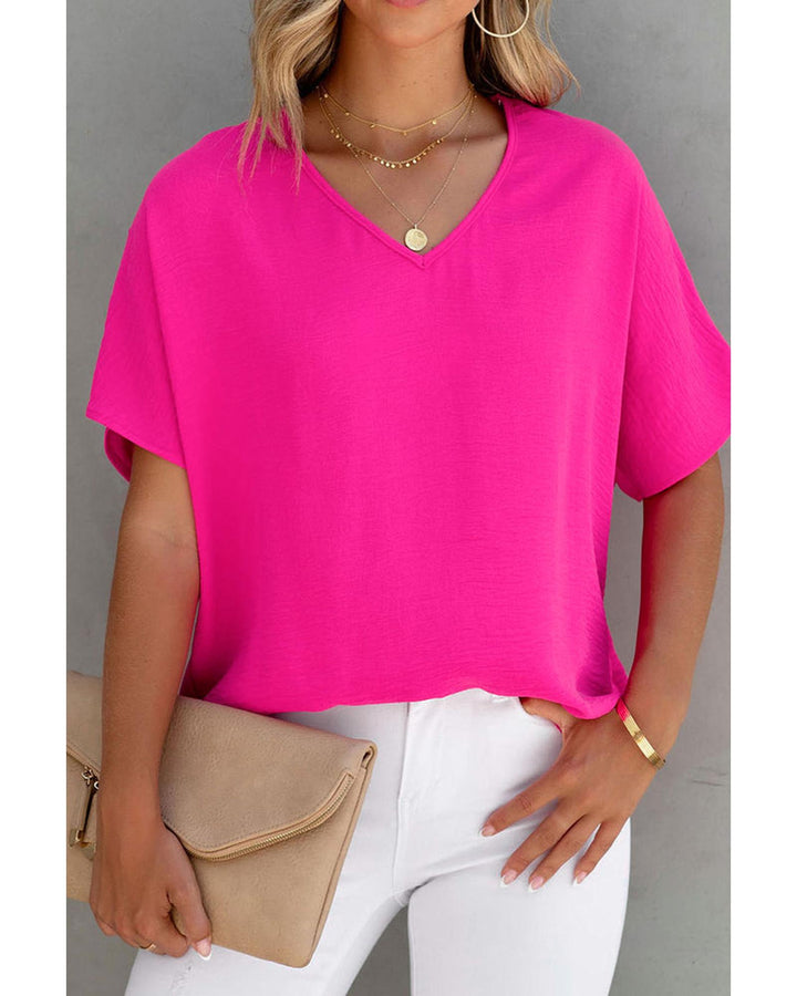 Azura Exchange V Neck Short Sleeve Blouse - L