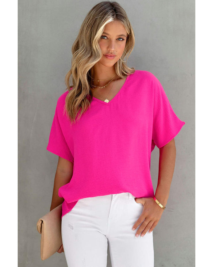 Azura Exchange V Neck Short Sleeve Blouse - L