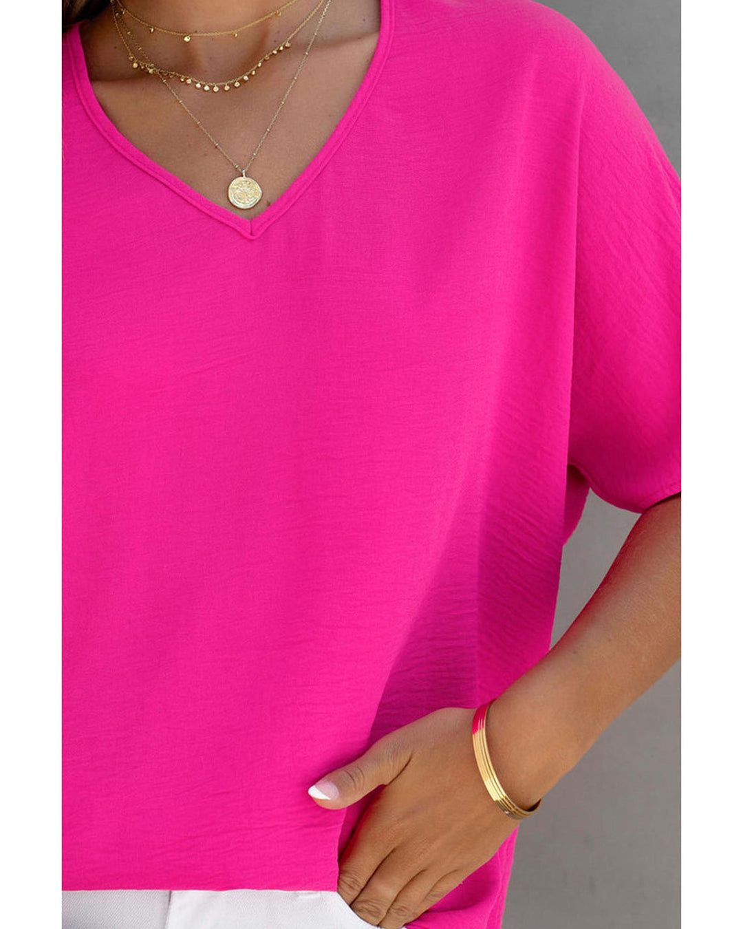 Azura Exchange V Neck Short Sleeve Blouse - L