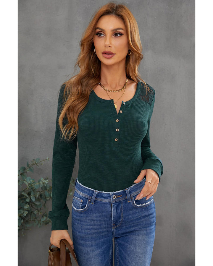 Azura Exchange Lace Back Buttoned Henley Top - M