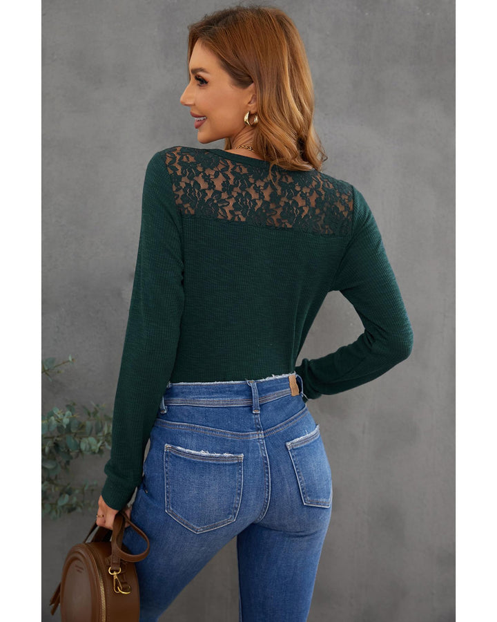 Azura Exchange Lace Back Buttoned Henley Top - M