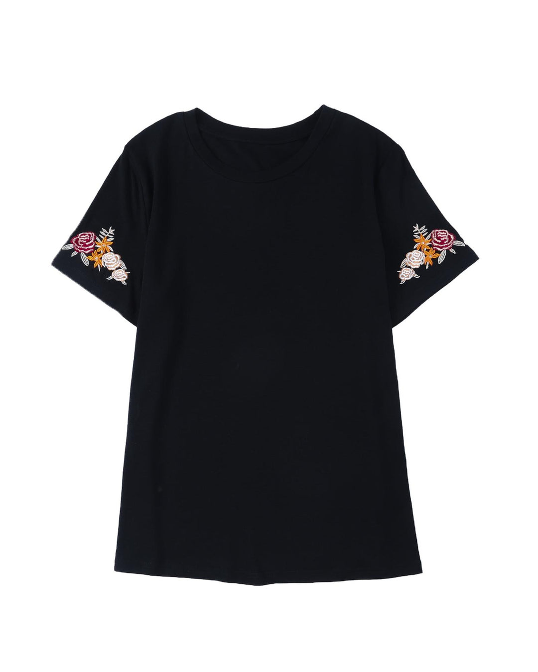 Azura Exchange Embroidered Short Sleeve T-Shirt with Floral Detail - L