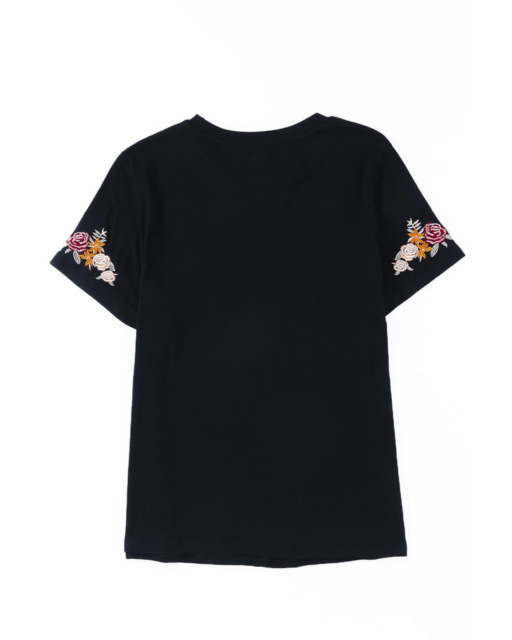 Azura Exchange Embroidered Short Sleeve T-Shirt with Floral Detail - XL