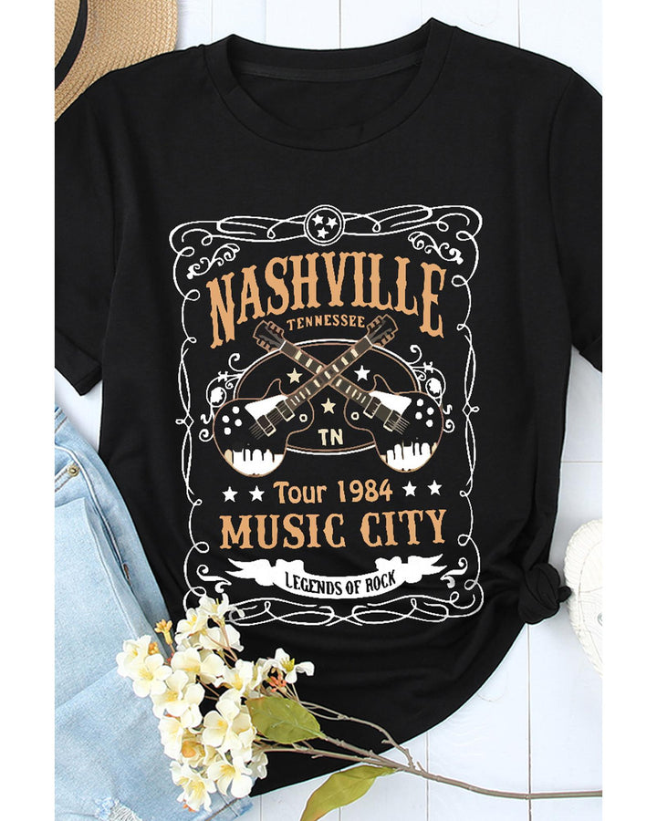 Azura Exchange NASHVILLE Letter Guitar Print Tee - 2XL