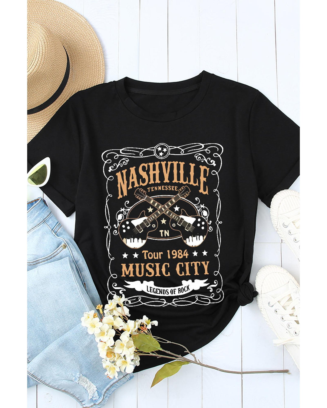 Azura Exchange NASHVILLE Letter Guitar Print Tee - 2XL