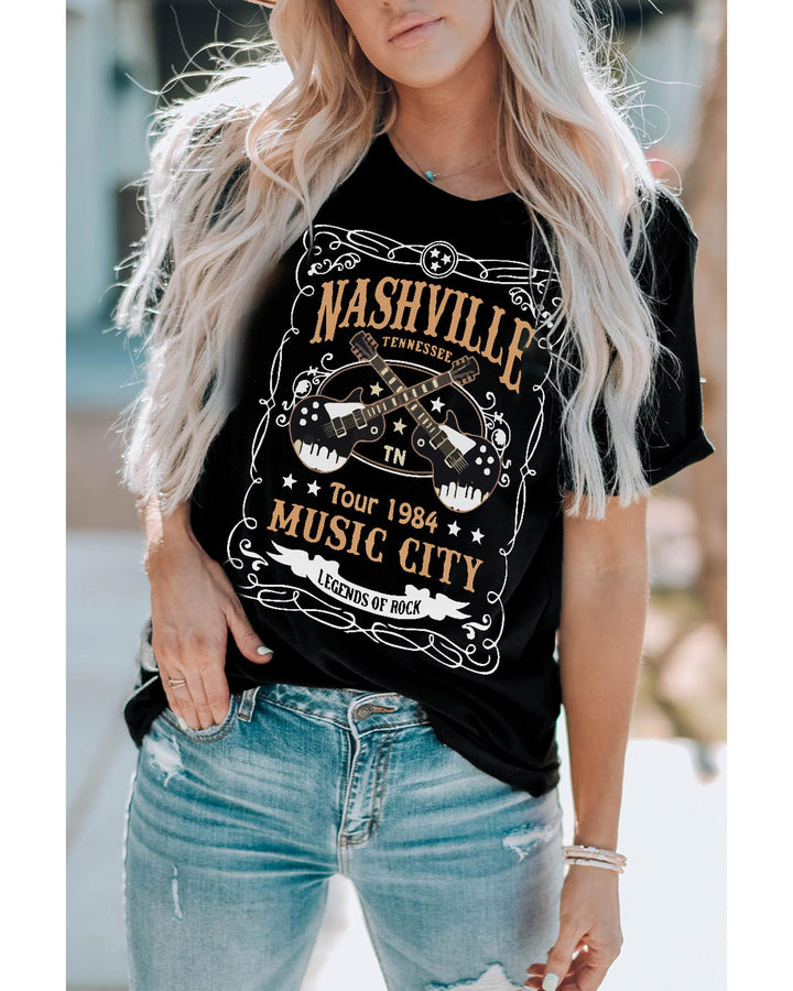 Azura Exchange NASHVILLE Letter Guitar Print Tee - 2XL