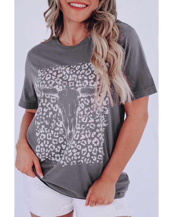 Azura Exchange Leopard Bull Skull Graphic Tee - L