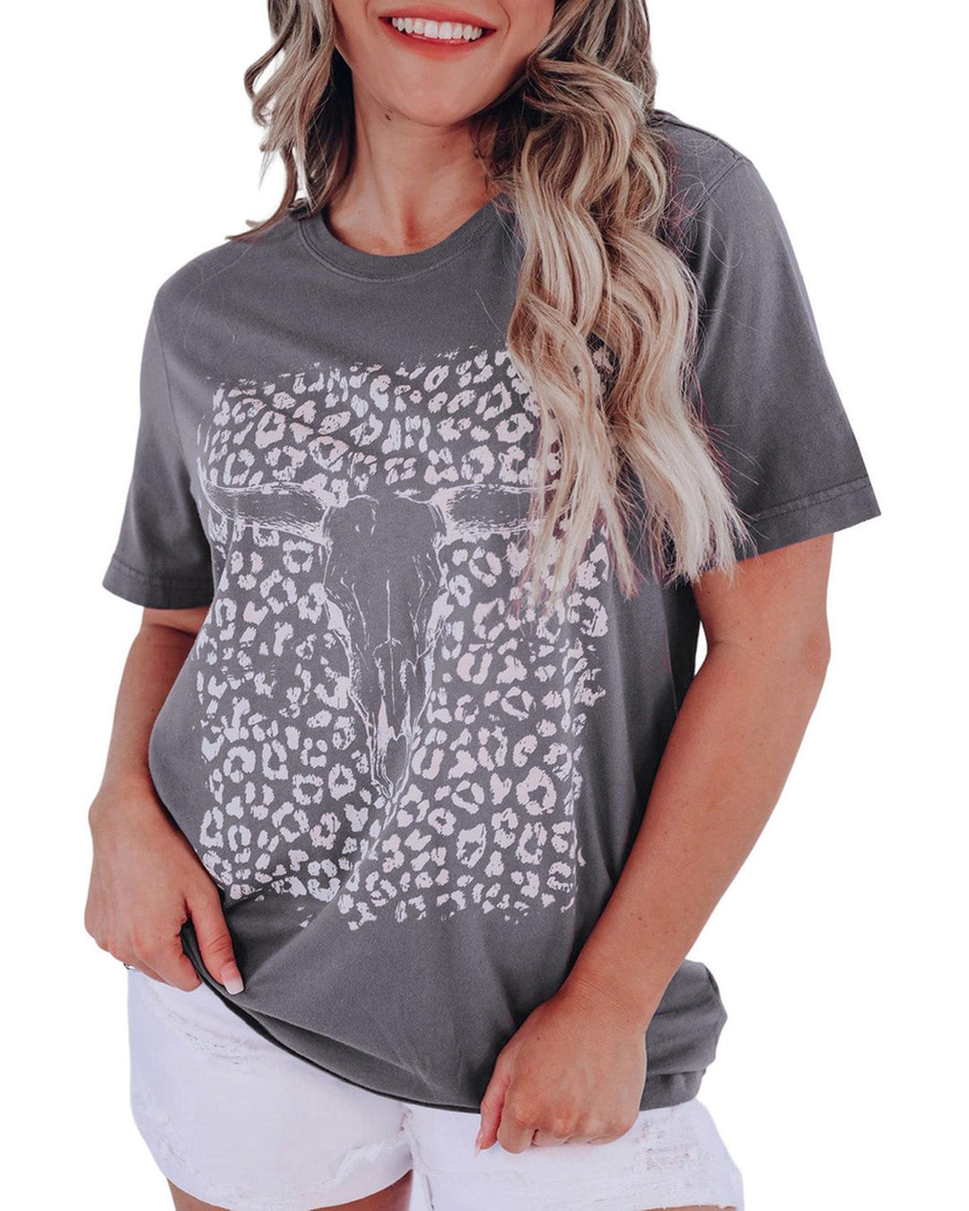 Azura Exchange Leopard Bull Skull Graphic Tee - L