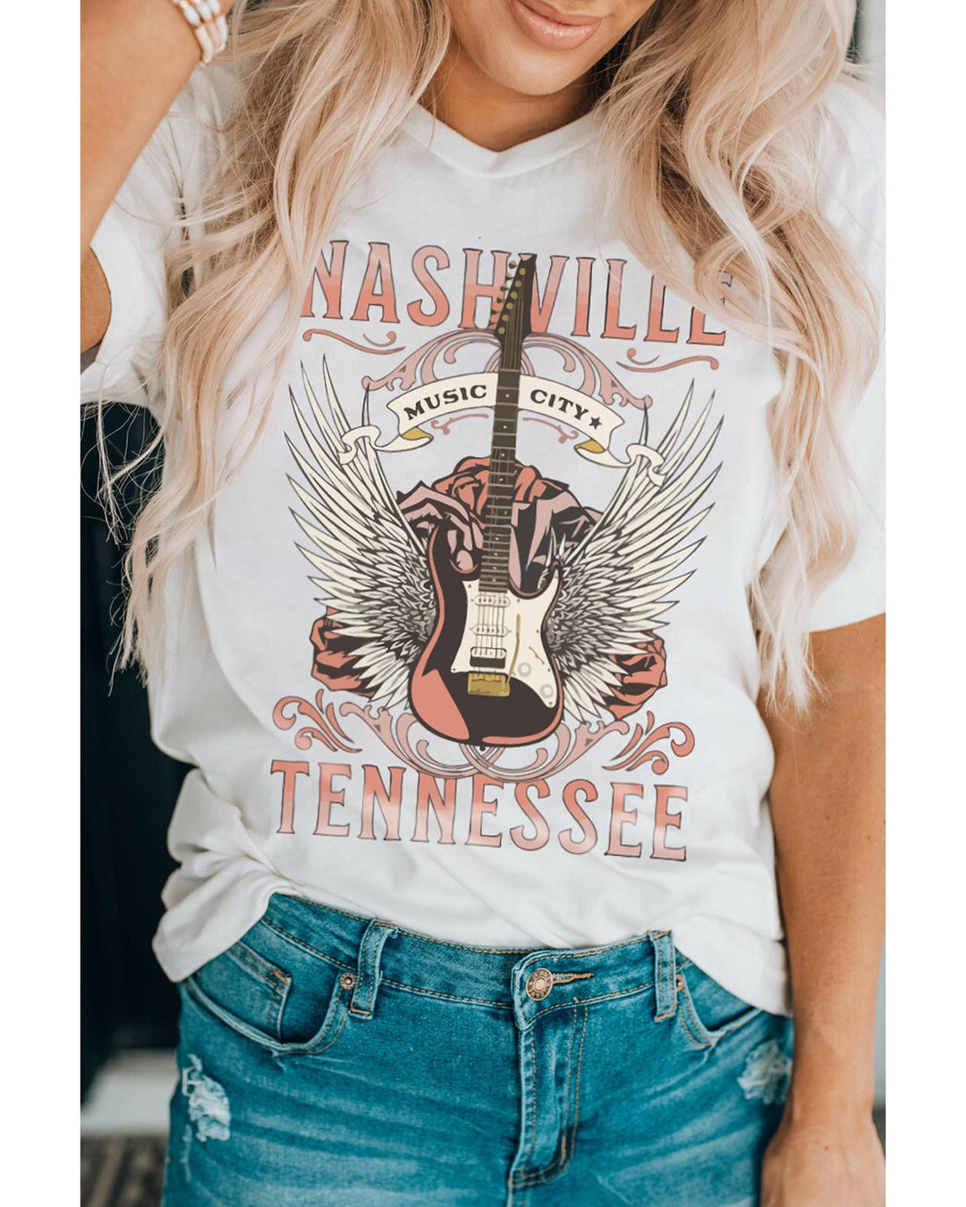 Azura Exchange Music City Guitar Graphic Print Tee - M