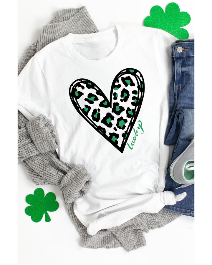 Azura Exchange Leopard Heart Print St Patricks Day T Shirt - 2XL