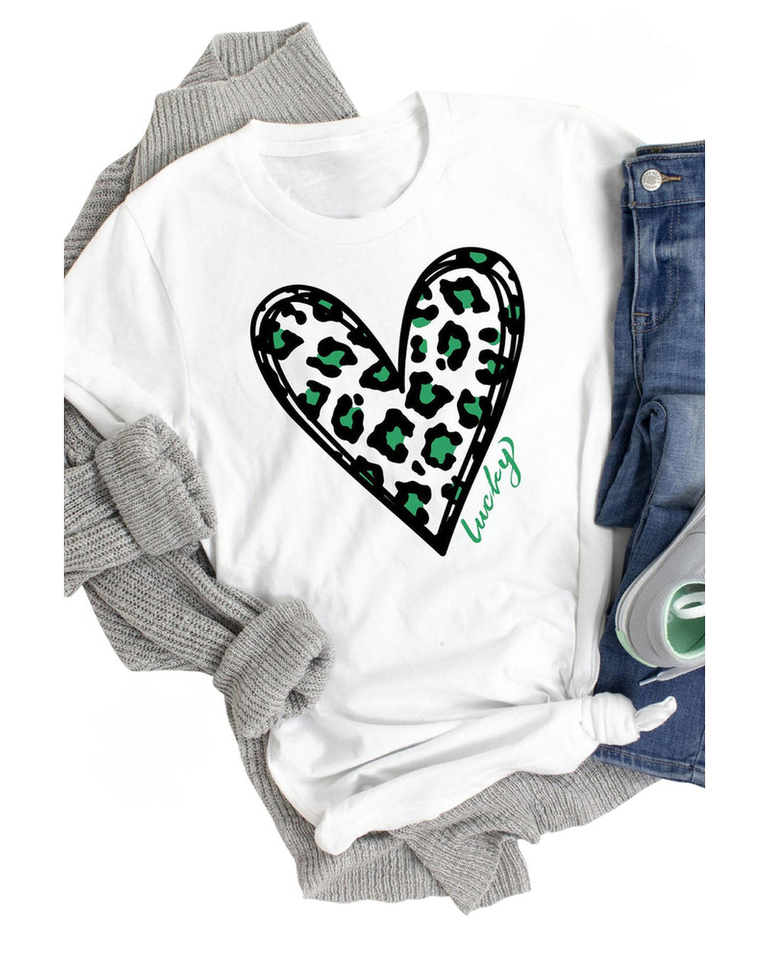 Azura Exchange Leopard Heart Print St Patricks Day T Shirt - 2XL