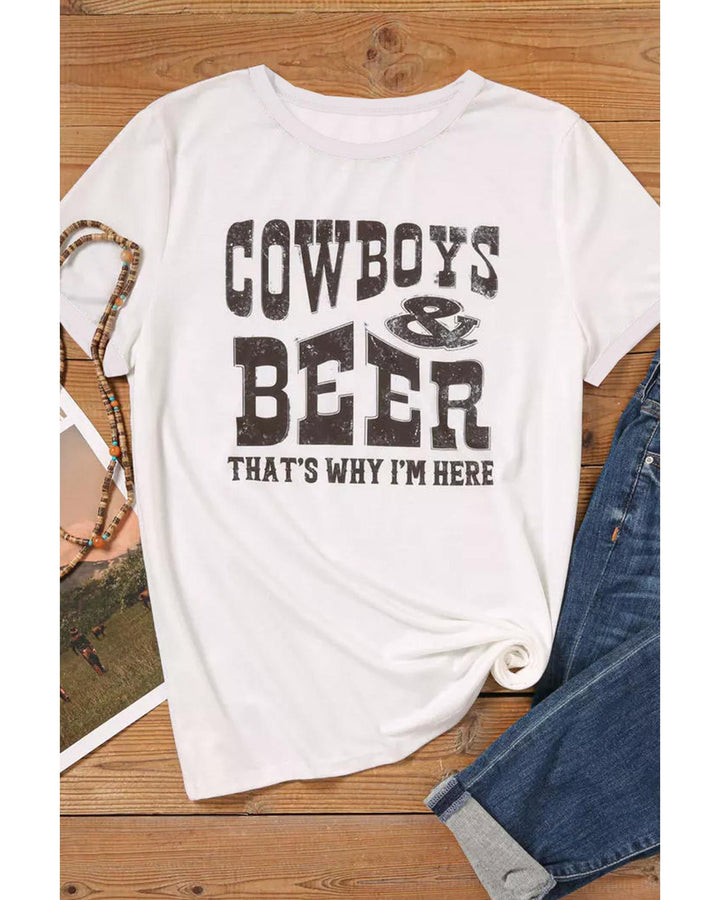 Azura Exchange COW BOYS & BEERS Letters Graphic T-shirt - M