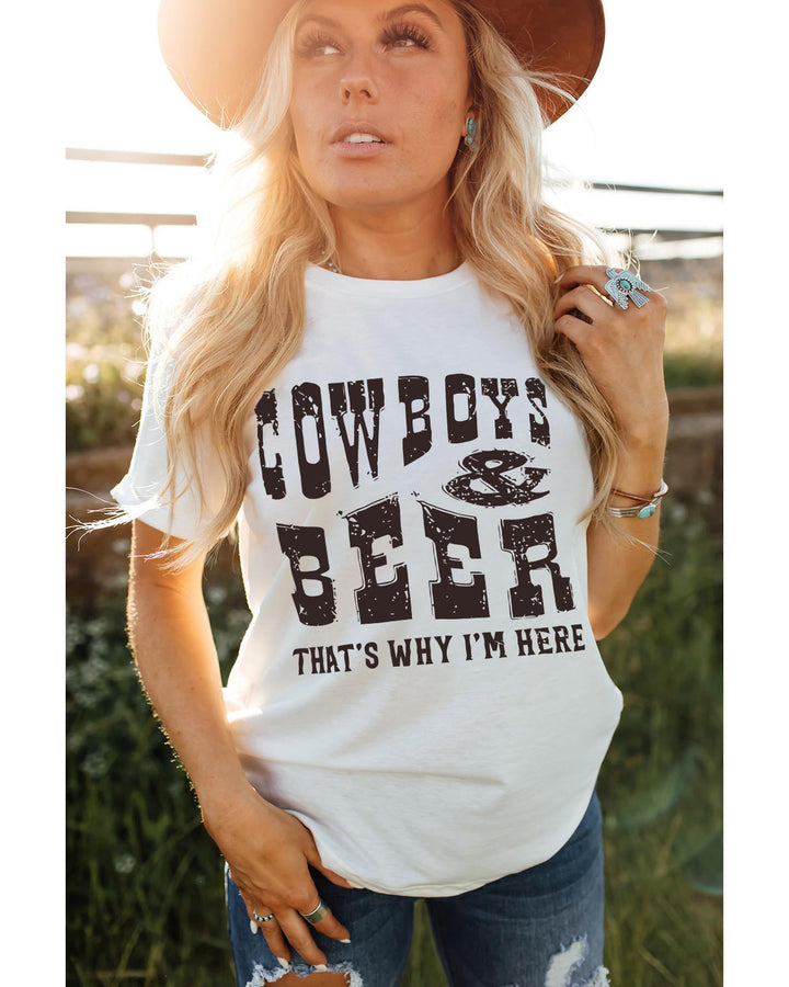 Azura Exchange COW BOYS & BEERS Letters Graphic T-shirt - M