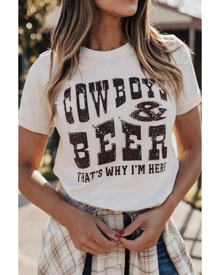 Azura Exchange COW BOYS & BEERS Letters Graphic T-shirt - M