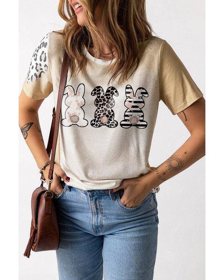 Azura Exchange Easter Bunny Leopard Bleached Print Graphic Tee - XL