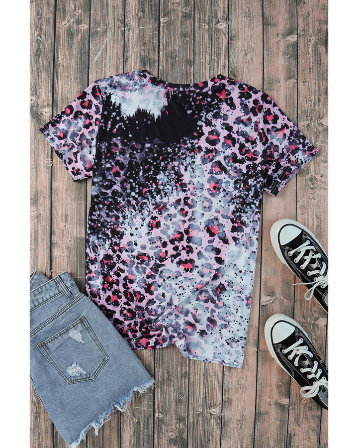 Azura Exchange Leopard Print Graphic Tee with Mom Life Slogan - L