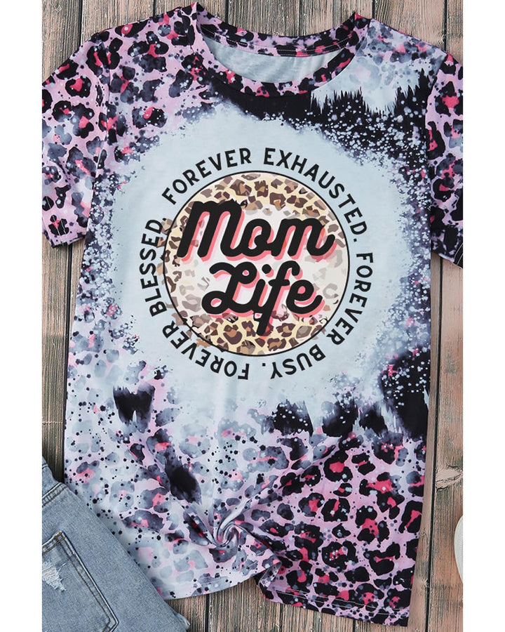 Azura Exchange Leopard Print Graphic Tee with Mom Life Slogan - L