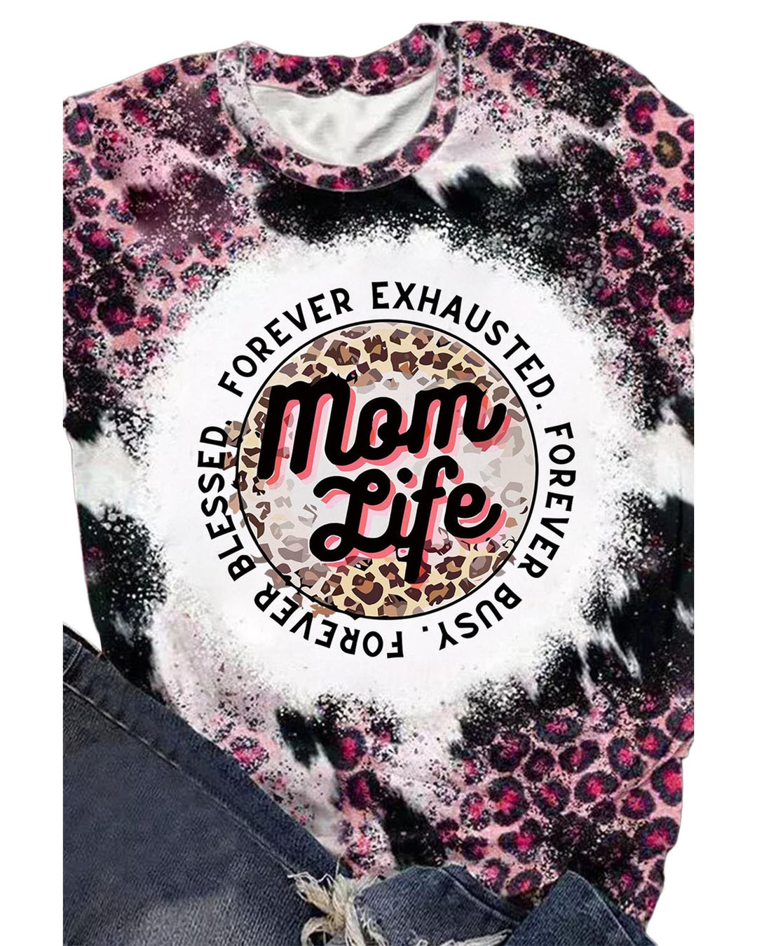 Azura Exchange Leopard Print Graphic Tee with Mom Life Slogan - XL