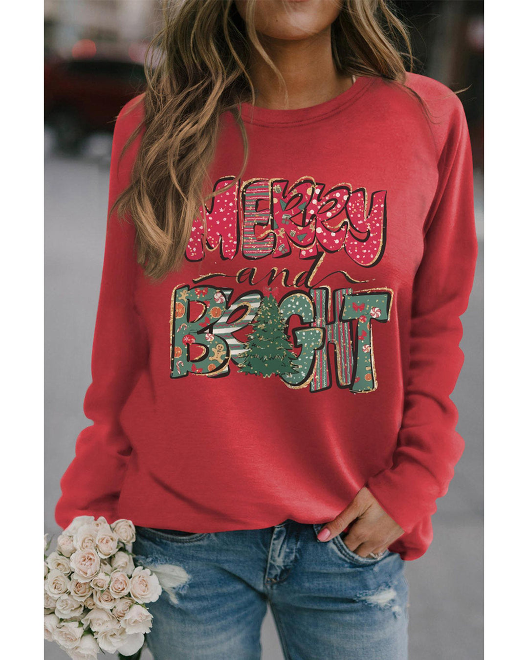 Azura Exchange Merry and Bright Xmas Tree Sweatshirt - M