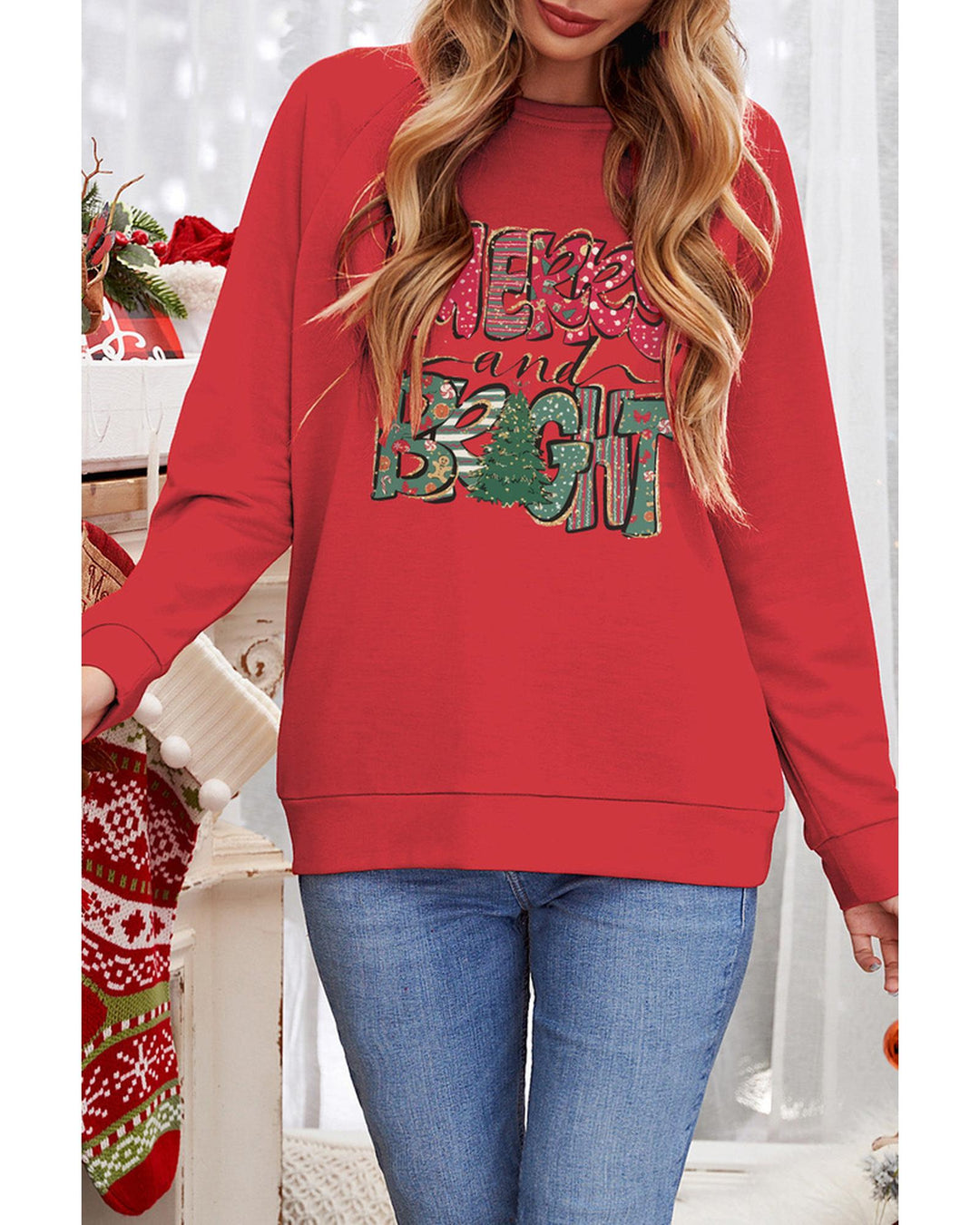 Azura Exchange Merry and Bright Xmas Tree Sweatshirt - M