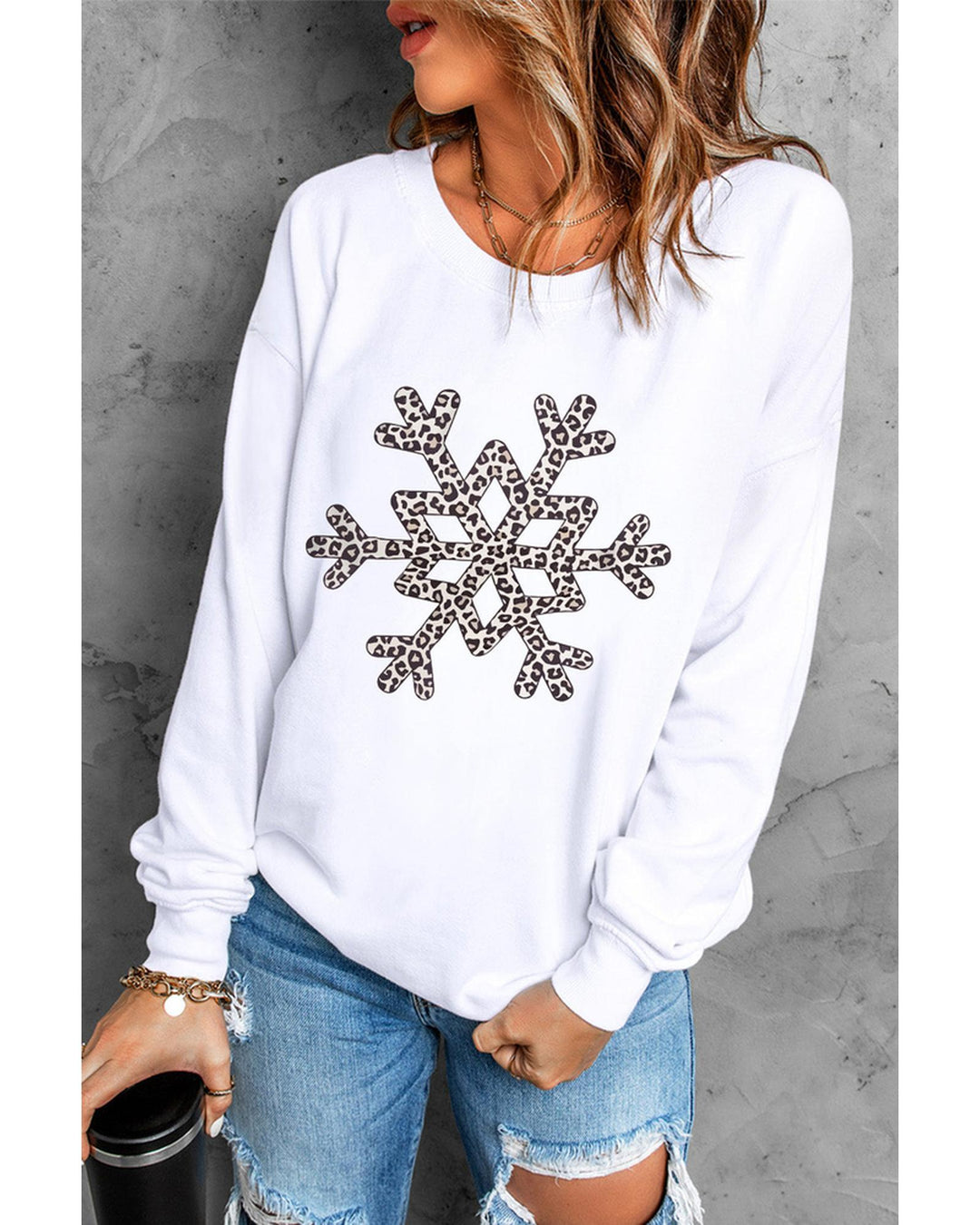 Azura Exchange Leopard Snowflake Pullover Sweatshirt - S