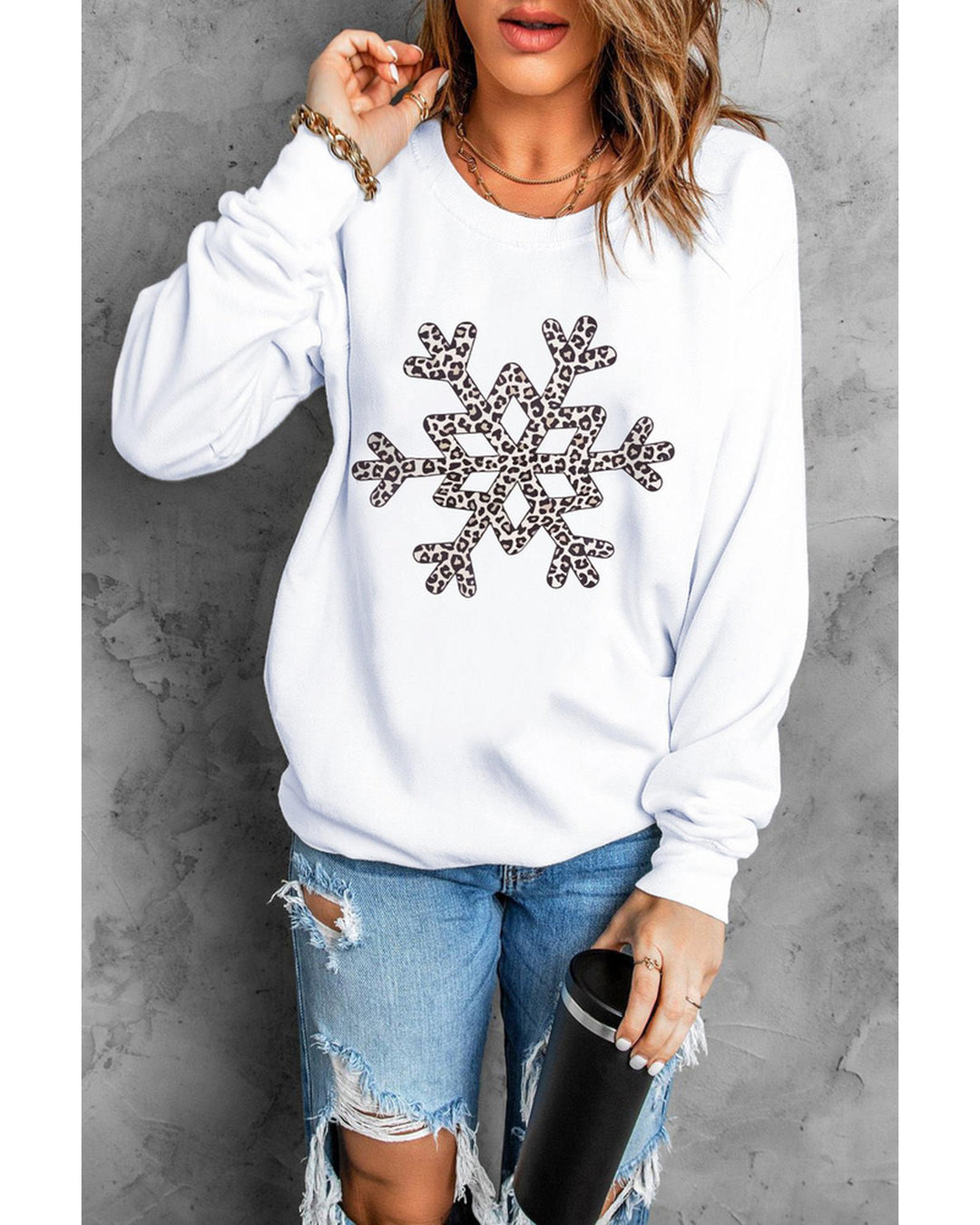 Azura Exchange Leopard Snowflake Pullover Sweatshirt - S