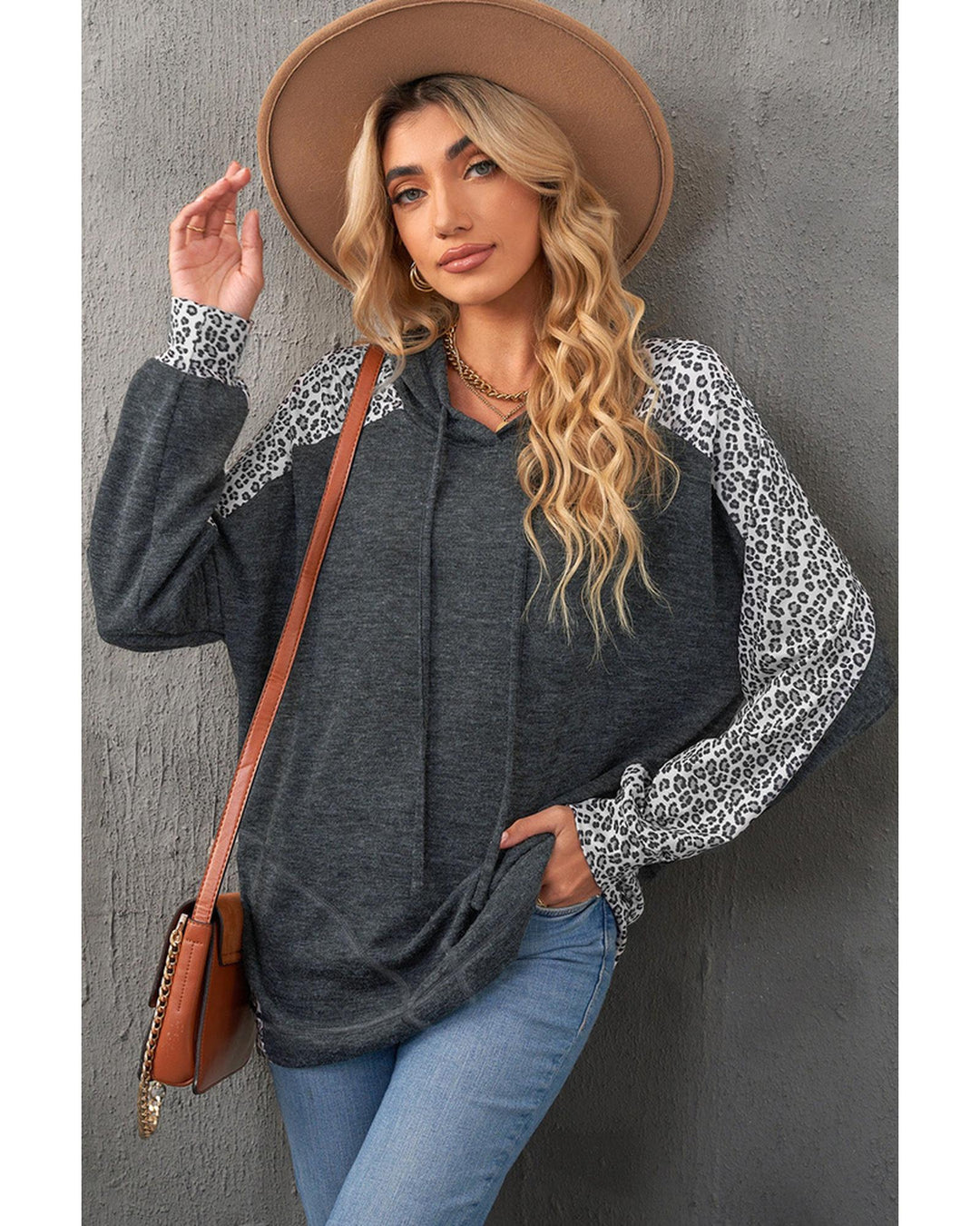 Azura Exchange Patchwork Leopard Pullover Hoodie - L