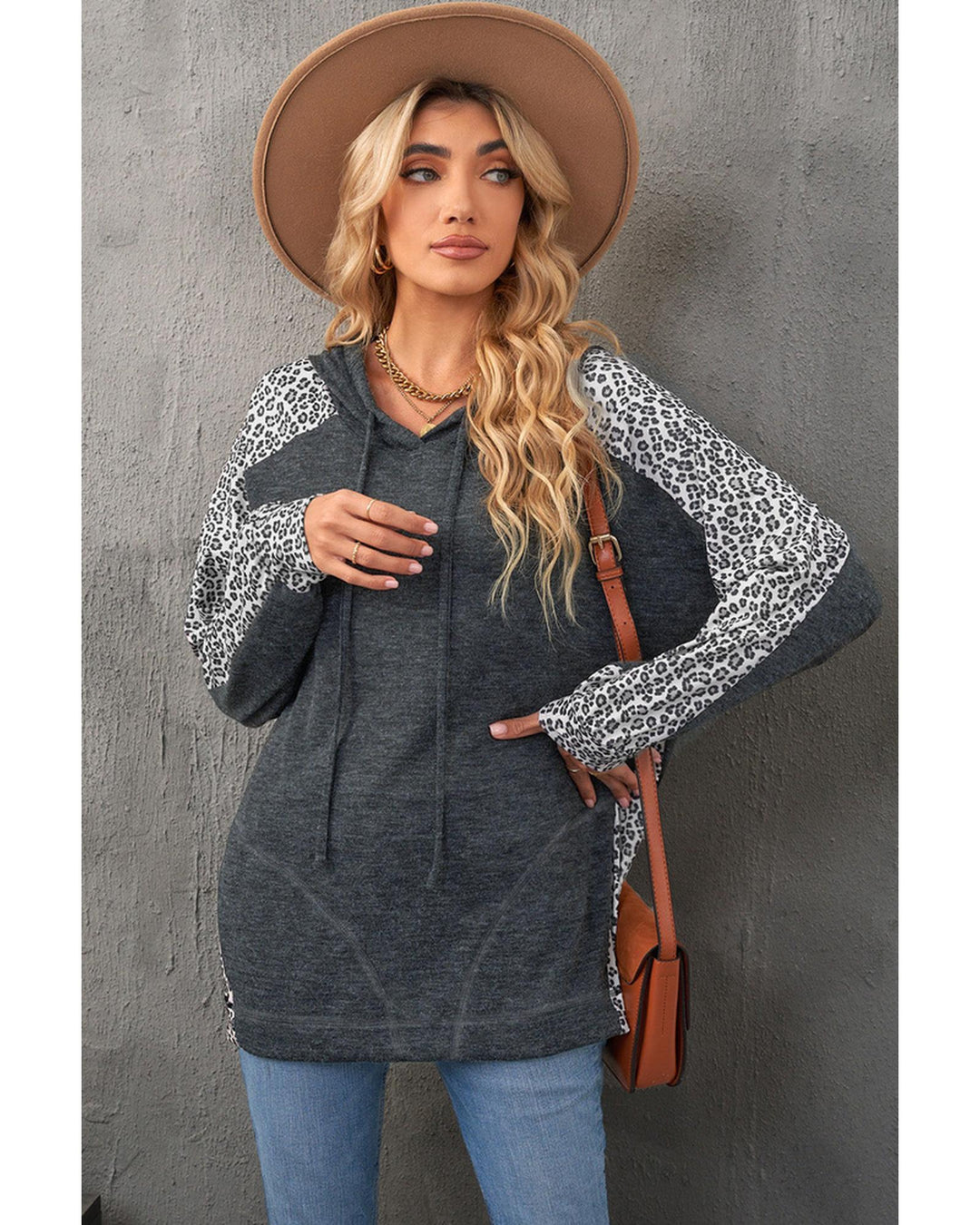 Azura Exchange Patchwork Leopard Pullover Hoodie - S