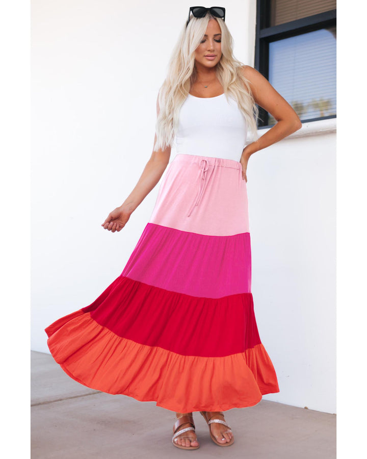 Azura Exchange Tiered Drawstring Maxi Skirt - S