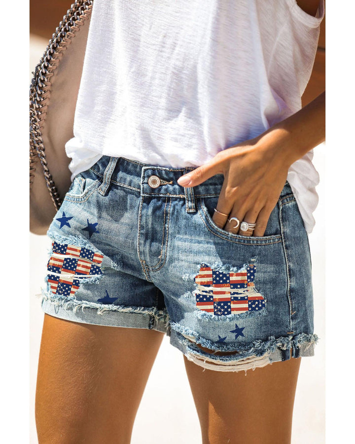 Azura Exchange American Flag Patchwork Denim Shorts - S