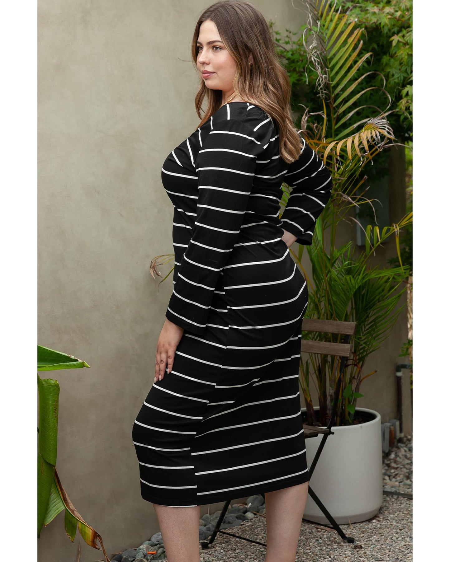 Azura Exchange Black Plus Size Striped Loose Long Shift Dress - 1X